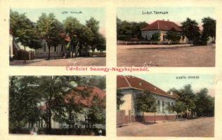 Nagybajom, Izraelita iskola, óvoda, katolikus iskola, református templom (EK)