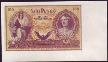 1943. 100P "Szálasi" (2x) jobb alsó + bal felső ívszéli példányok festéknyomokkal és elcsúszott alapnyomatokkal T:I