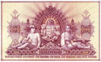 1943. 100P "Szálasi" (2x) jobb alsó + bal felső ívszéli példányok festéknyomokkal és elcsú...