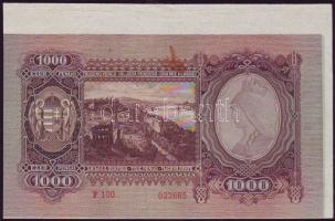 1943. 1000P "Szálasi" bal felső ívszél mindkét oldalán erős festékfoltokkal, klf színárnya...