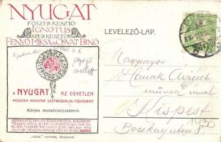 Kaffka Margit; Nyugat, modern magyar szépirodalmi folyóirat reklám képeslap; Jókai nyomda (a képesla...