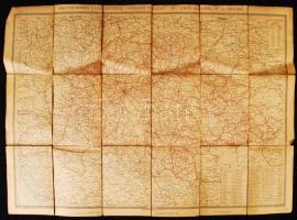 cca 1900-1918 Magyarország úthálózatának távolsági térképe. Rajzolta Homolka József. Bp., Eggenberger. Kicsit foltos, vetemedett vászonkötésben, a hajtások mentén szakadozott, 73,5×52 cm