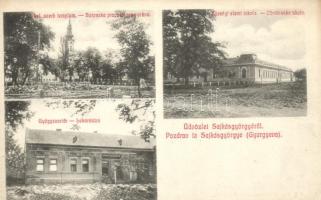Sajkásgyörgye, Gyógyszertár, Szerb templom, iskola; Szaich Ottó amateur felvétele / pharmacy, Serbian church, school