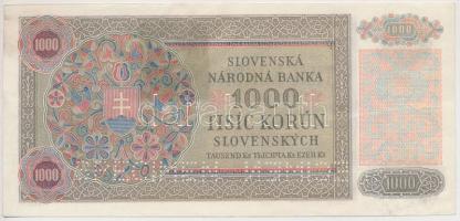 Szlovákia 1940. 1000K csehszlovák bélyeggel, "SPECIMEN" perforációval, gyári papírránccal ...