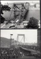 cca 1963-1964 Az új Erzsébet híd építése és átadása, 2 db fotó, 13x18 cm