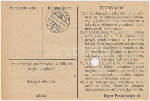 1946. 10.000AP "Nem Kamatozó Pénztárjegy" "MÁSRA ÁT NEM RUHÁZHATÓ", hátlapon &qu...