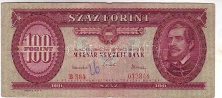 1962. 100Ft sorozat- és sorszám erősen lefelé csúszva és egyenetlenül rányomva! T:II