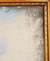 Jelzés nélkül: Teherhajó. Olaj, vászon, keretben, sérült vászon, 60×80 cm