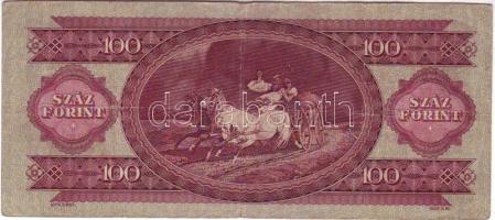 1962. 100Ft sorozat- és sorszám erősen lefelé csúszva és egyenetlenül rányomva! T:II