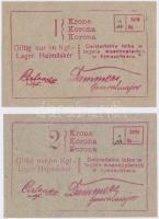 Hajmáskér / hadifogolytábor 1914. 1K + 2K I. kiadás T:II,I (egyik hátoldalán ragasztásnyom) Hungary / Hajmáskér / prison camp 1914. 1 Korona + 2 Korona 1st issue C:UNC,XF (one gluemarked on the back) Adamo HHH-1.1,1.2