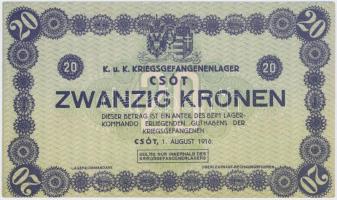 Csót / hadifogolytábor 1916.08.01. 20K számozás és aláírás nélkül T:I- (kis sarokkopások)
Hungary / ...