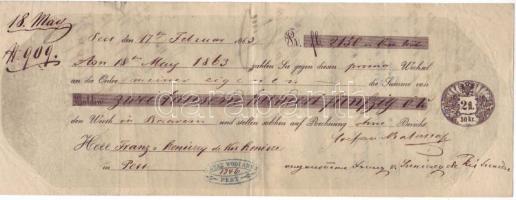 1863. Váltó benyomott 2Fl 50kr bélyeggel, keltezett:Pesten