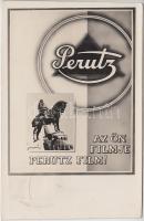 1941 Perutz film reklám a kolozsvári Mátyás-szoborral; hátoldalán Országos Fotóhét és Kiállítás Kolozsvárott alkalmi bélyegzés / advertisement, So. Stpl