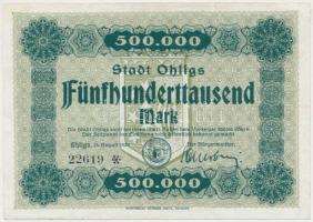 Németország/Weimari Köztársaság/Ohligs 1923. 500.000M városi pénz T:III szakadás Germany/Weimar Republic/Ohligs 1923. 500.000 Marks necessity note C:F tear