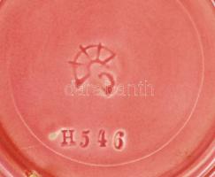 Jelzett szecessziós süteményes tál, kézzel festett mázas kerámia, apró mázhibával, d:17 cm