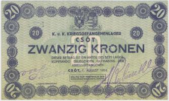 Csót / hadifogolytábor 1916.08.01. 20K csak számozott, gumibélyegzős aláírás T:III Hungary / Csót / prison camp 01.08.1916 20 Korona only number, signature by rubber stamp C:F Adamo HHC-1.6.1