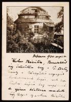 1932 Huzella Tivadar (1886-1950) orvos, biológus, rákkutató aláírása Boda István (1894-1979) pszichológusnak küldött, az alsógödi biológiai kutatóállomást ábrázoló, saját kézzel írt képeslapján.