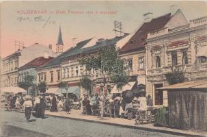Kolozsvár, Deák Ferenc utca, piac, Werther Sámuel üzlete / street, market place, shop (EK)