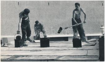 cca 1970 Magyar Alfréd: Szigetelők, a szerző által feliratozott vintage fotóművészeti alkotás, 14x24 cm