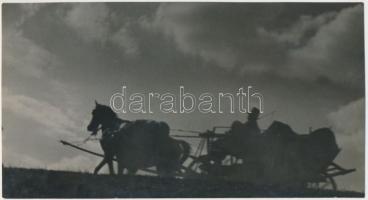 cca 1920 Helm Gusztáv: Vágtass Ráró, jön a vihar!, pecséttel jelzett vintage fotóművészeti alkotás, 12x23 cm