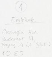 cca 1980 Csepreghi Éva: Emlékek, Borika imakönyve, keszkenője és szemüvege, feliratozott csendélet k...