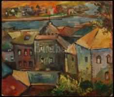 Jelzés nélkül: Budai háztetők. Olaj, karton, 40×44 cm