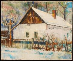 Jelzés nélkül: Tél a faluban. Olaj, vászon, 50×40 cm