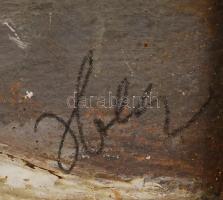 Olvashatatlan jelzéssel: Templom torony. Olaj, papír, üvegezett antik keretben, 28×38 cm