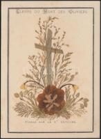 cca 1887 Fleurs du Mont des Oliviers posées sur le St. Sépulcre. Préselt virág-kompozíció levelezőlapon, hátulján jeruzsálemi út során tett feljegyzés.