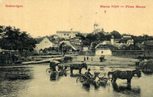 Szászrégen, Maros part; Hűbner Ignác kiadása / riverside