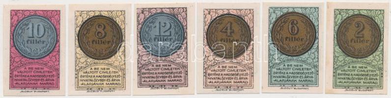 1916. 2f + 4f + 6f + 8f + 10f + 12f "Hadsegélyező Hivatal" teljes sor T:I Hungary 1916. 2 Fillér + 4 Fillér + 6 Fillér + 8 fillér + 10 Fillér + 12 Fillér "War Welfare Office" complete set C:UNC Adamo BUB-13.1-13-6