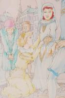 Herpai Zoltán (1951-2011): Shakespeare mesék című könyv eredeti illusztrációi: Szeget szeggel. Színe...