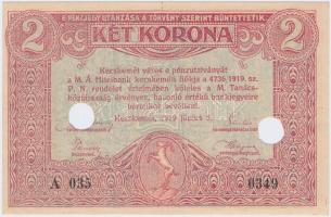 Kecskemét 1919.06.05. 2K lyukasztásokkal érvénytelenítve T:I
Hungary / Kecskemét 05.06.1919 2 Korona...