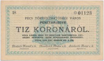 Pécs 1919.04.04. 10K "Pénztárjegy" téves rendeletszámmal, "5512" sajtóhiba T:III Hungary / Pécs 04.04.1919 10 Korona "Receipt" with misprint "5512" C:F Adamo PÉC-3.1.1
