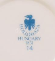 Hollóházi mokkás készlet, jelzett, apró lepattanás a cukortartón