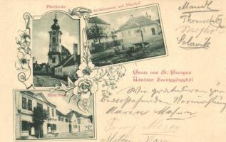 Szentgyörgy, Lajtaszentgyörgy, Sankt Georgen am Leithagebirge; Pfarrkirche, Haus Moser / church, Moser house; floral