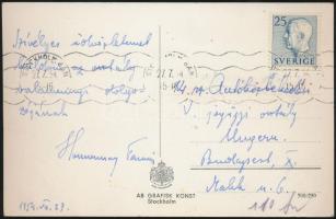 1954 Homonnay Tamás rúdugró saját kézzel írt lapja Svédországból