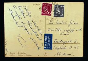 1952 Homonnay Tamás rúdugró saját kézzel írt lapja A Helsinki olimpiáról