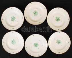 Herendi antik virág mintás lapostányér készlet    (6db), kézzel festett, hibátlan, jelzett, d:25 cm, m:3,4 cm