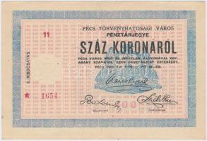 Pécs 1919.04.19. 100K "Pénztárjegy" számozás előtt csillag, "II. kibocsátás" T:I- (hajtatlan) Hungary / Pécs 19.04.1919 100 Korona "Receipt" star before serial number, 2nd issue C:AU (unfolded) Adamo PÉC-4.2.1