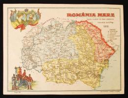 1919 Nagy Románia térképes levelezőlap elváló rétegekkel / Great-Romania PS card (wet damage)