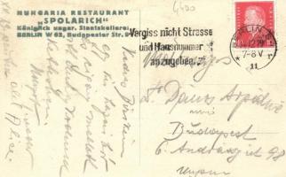 Berlin, Hungaria Restaurant Spolarich; Berlin W62 Budapester Strasse 9