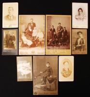 cca 1870-1900 9 db keményhátú fotó kabinet és vizitkártya méretben