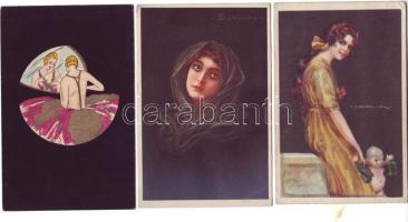 21 db szép nők, mind szignós művészlap / Schöne Damen, 21 Stk signierte Künstlerkarten