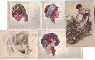 21 db szép nők, mind szignós művészlap / Schöne Damen, 21 Stk signierte Künstlerkarten