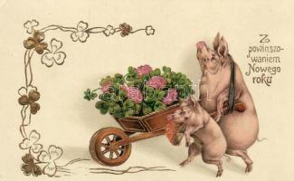 New Year, pigs, litho (EK)