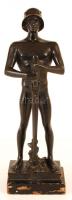 Kallos Ede (1866-1950): Férfi akt katona sisakban és karddal. Bronz, jelzett, fa talpon, m:31 cm