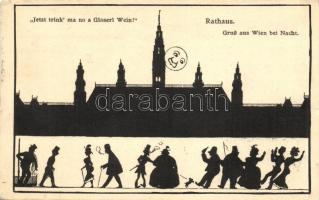 18 db RÉGI sziluett művészlap, benne pár erotikus sziluett lap, és éjjeli bécsi kép részegekkel, töb...