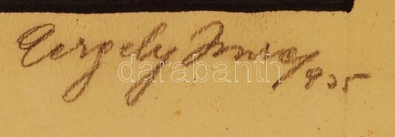 Gergely Imre (1868-1957): "Tabán" Holdvilág utca. Vegyes technika, papír, jelzett, üvegeze...