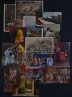 113 db főként régi művészlapok, benne néhány erotikus lap, hölgy motívumú lap és üdvözlő lapok, valamint pár litho, néhány T.S.N. szignós, pinx. Joseph Karl Stieler, E. Niczky, Lenoir, Szinyei Merse, Gergely, Mihálovits, Muttich, Henner, Velazquez / 113 mainly old artist postcards, including some erotic postcards, greeting cards, ladies, some litho